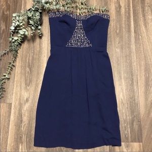 Rebecca Taylor Navy Silver Studded Strapless Dress